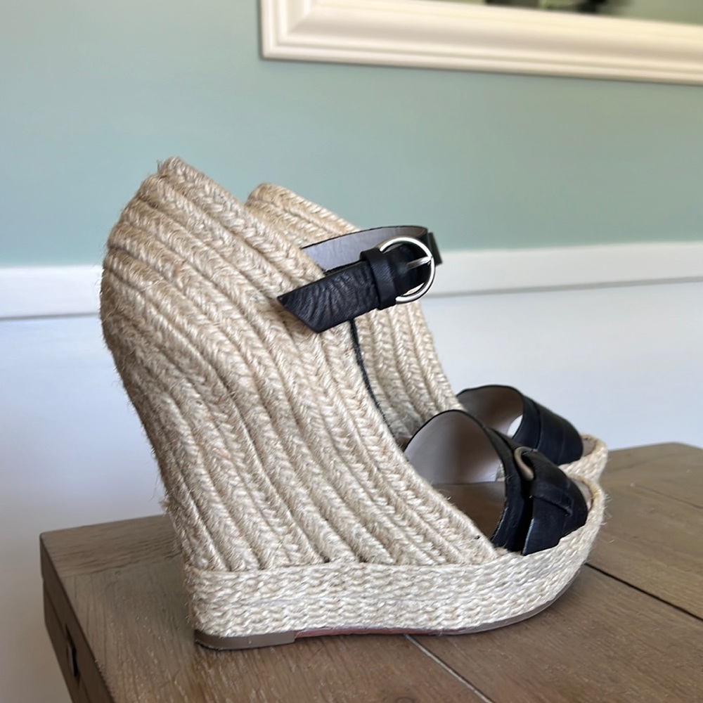 Allsaints Biela ankle strap leather espadrille wedge in black 38